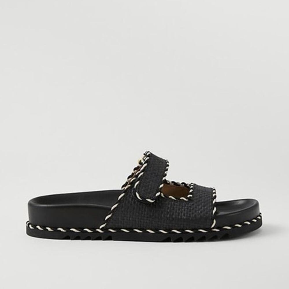 NWOT Ann Taylor Weekend Collection Straw Sport Sandals in Black Size 7.5